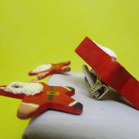 Handcrafted Wood Santa Clause Earrings & Santa Clause Brooch Set Handmade Painte - Picture 4 of 8